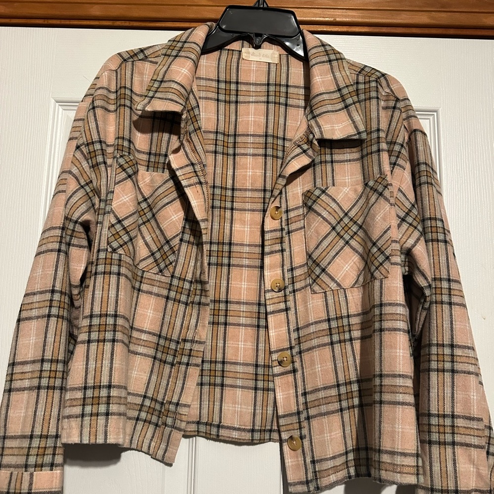 Orange, pink, and brown plaid altered state jacket